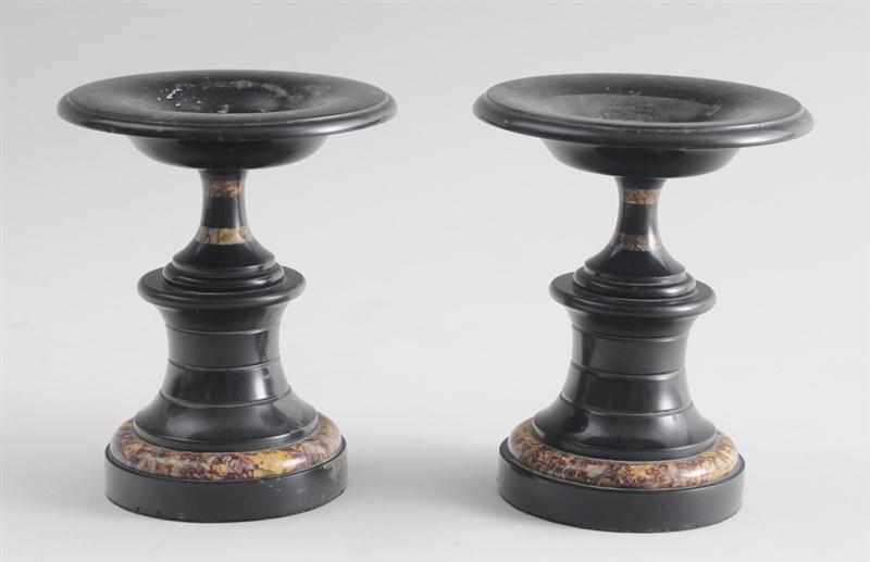 Appraisal: PAIR OF RENAISSANCE REVIVAL BLACK MARBLE MANTEL TAZZAS Each shallow