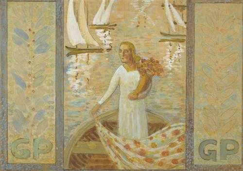 Appraisal: SCHMIDT ALBERT Geneva Girl in boat Watercolor and gouache Studio