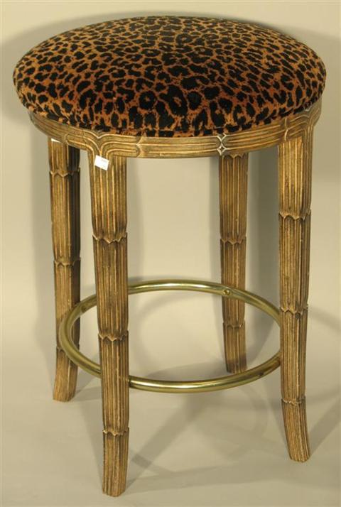 Appraisal: PAIR ANDRE ORIGINALS LEOPARD PRINT STOOLS th century the circular