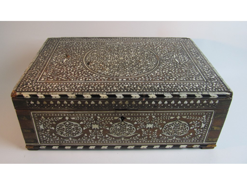 Appraisal: An Anglo Indian hardwood and bone inlaid work box the