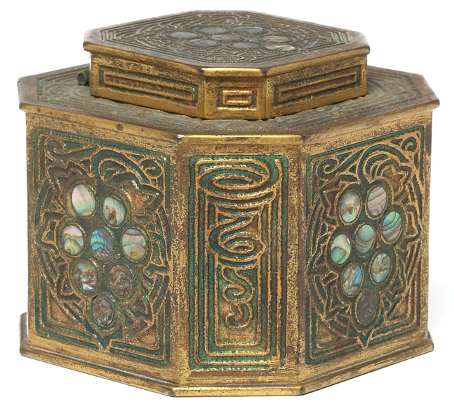 Appraisal: Tiffany Studios inkwell bronze abalone pattern original patina signed Tiffany