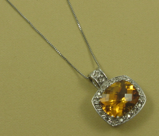 Appraisal: CITRINE AND DIAMOND PENDANT NECKLACE with appraisal The pendant is