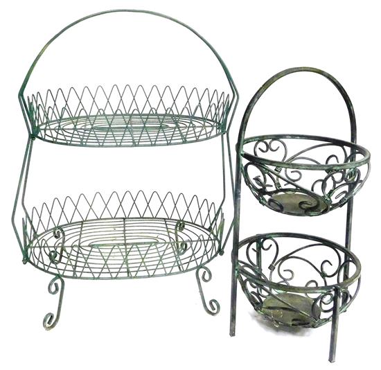 Appraisal: Plant stands two th C green-finished metal pieces oval two-tier