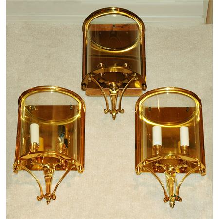 Appraisal: Group of Three French Brass Two-Light Sconces Estimate nbsp nbsp