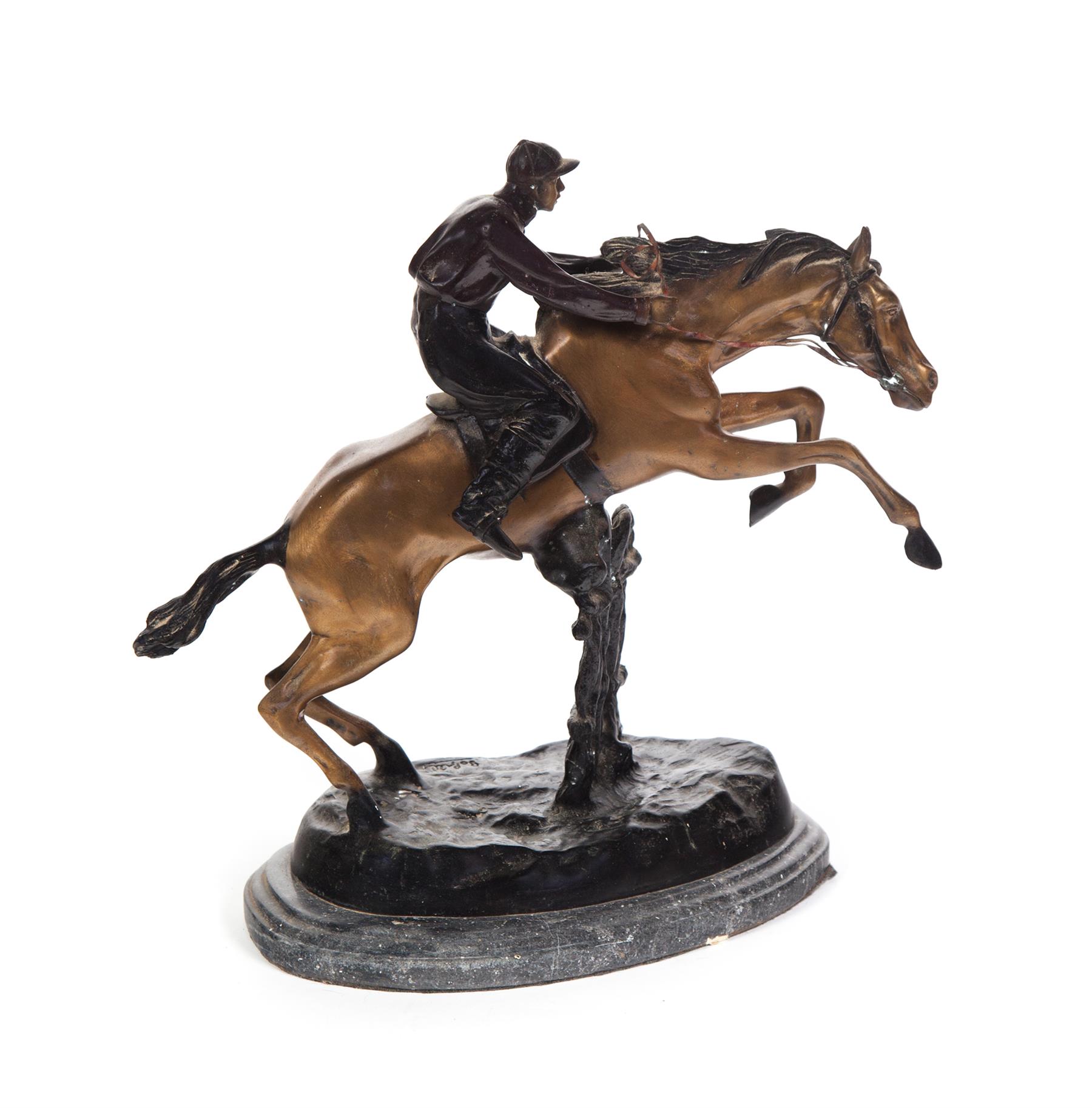 Appraisal: STEEPLECHASE RIDER AMERICAN SCHOOL ND HALF- TH CENTURY Bronze signed