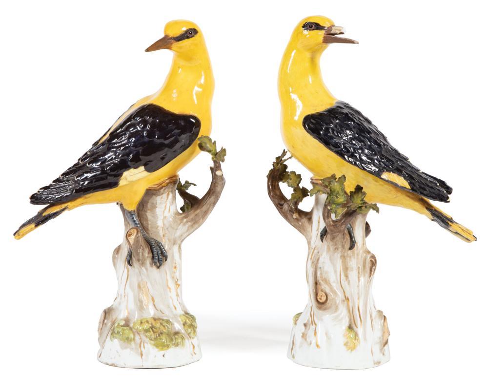 Appraisal: Pair of Meissen Porcelain Figures of Golden Orioles crossed swords