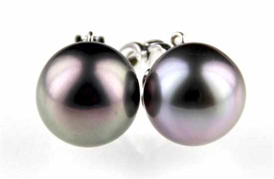 Appraisal: Pair Tahitian black pearl earrings two mm pearls mounted in