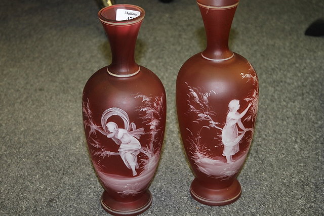 Appraisal: A PAIR OF CRANBERRY VASES of baluster form in the