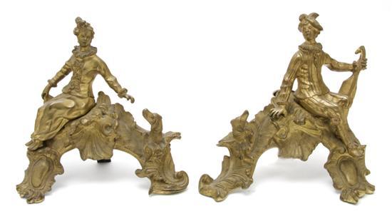 Appraisal: A Pair Louis XV Style Gilt Bronze Chenets of auricular