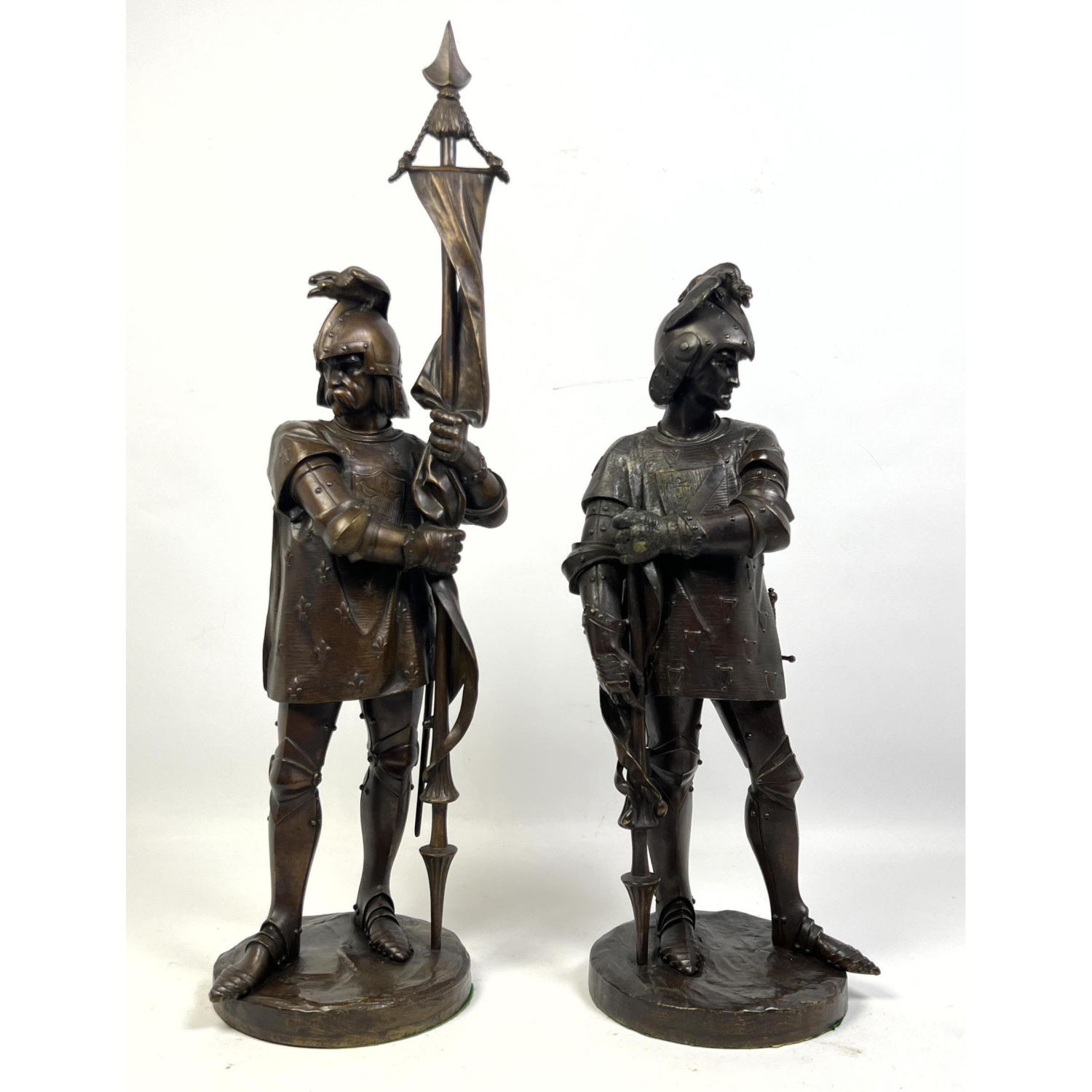 Appraisal: Two Metal Soldier Warrior Figures Sculptures Metal helmets and Armor