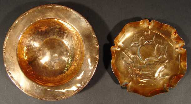 Appraisal: Hugh Wallis Arts and Crafts copper dish together with another