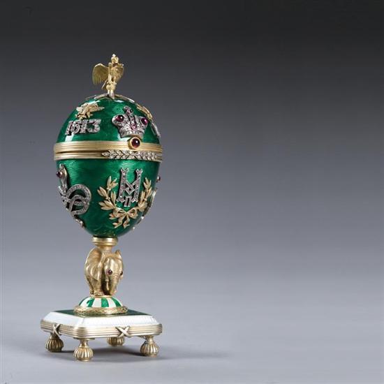 Appraisal: FINE SILVER-GILT ENAMELED AND JEWELED EGG In the manner of