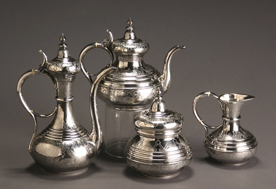 Appraisal: Russian Silver Four-Piece Coffee and Tea Service Pavel Fedorovich Sazikov