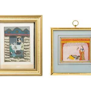 Appraisal: Two Indian Paintings TH CENTURY each painted with figures framed