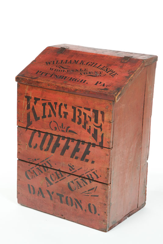 Appraisal: COFFEE BIN Red painted ''King Bee'' country store coffee bin