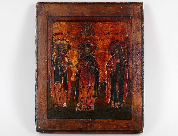 Appraisal: AN ANTIQUE RUSSIAN ICON St Simon Gury Aviv Patrons of