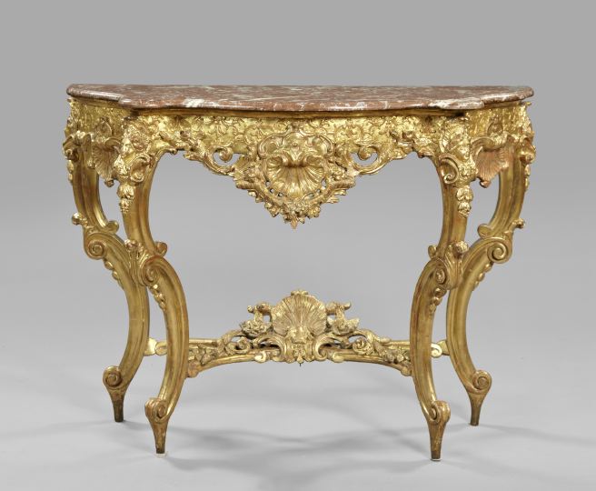 Appraisal: Louis XV-Style Giltwood and Marble-Top Side Table mid- th century