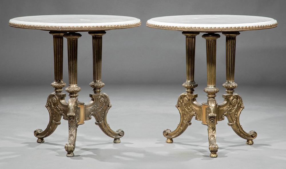 Appraisal: Pair of Antique Continental Brass Occasional Tables each with inset