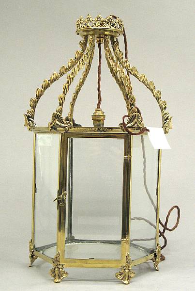 Appraisal: An Neoclassical style brass and glass lantern th century height