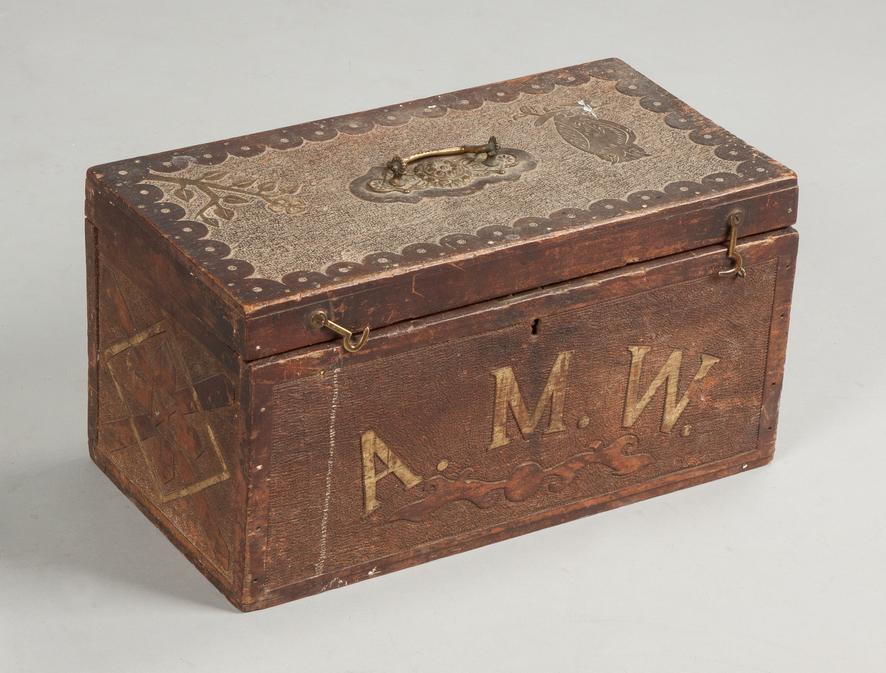 Appraisal: Carved Stained Maple Box Late th cent Initialed AMW