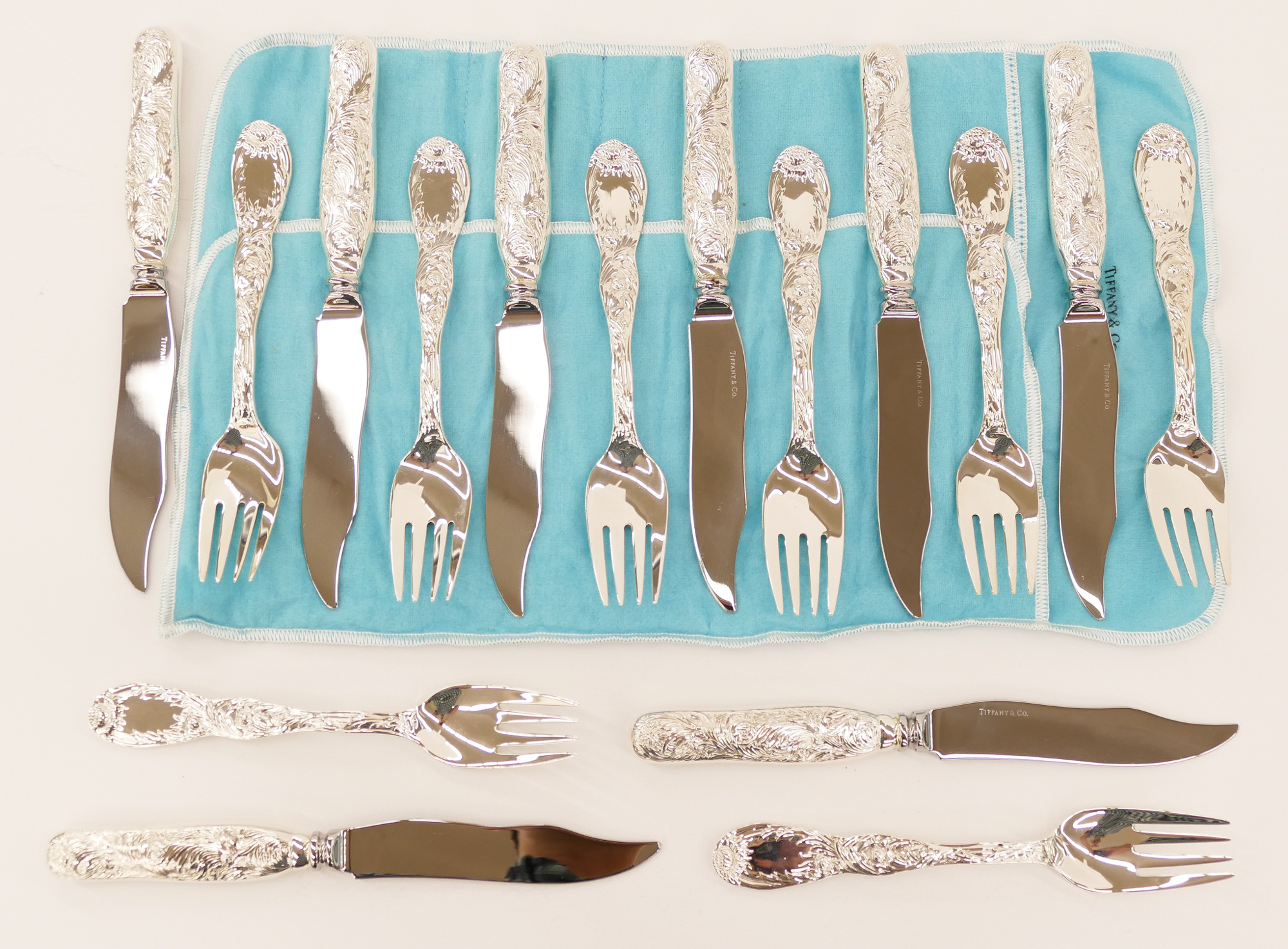 Appraisal: pc Tiffany Co ''Chrysanthemum'' Fish Fork and Knife Set A