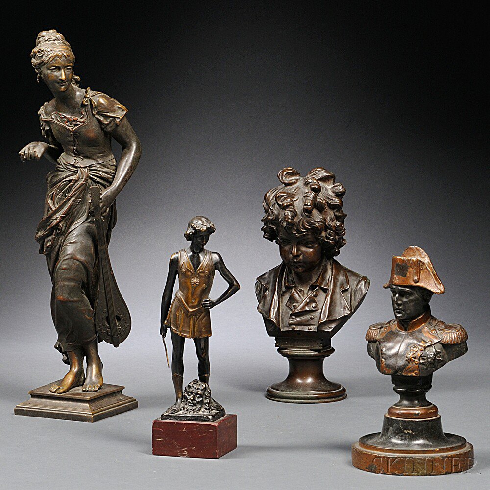 Appraisal: Four Bronze Figures early th century a figure of a