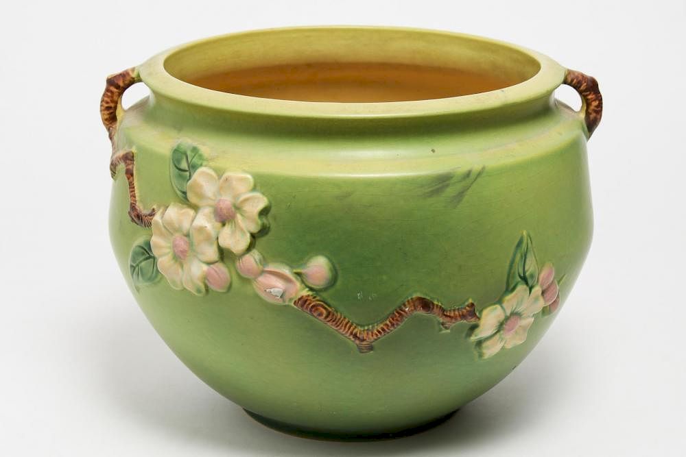 Appraisal: Roseville Green Apple Blossom Jardiniere - Vintage Roseville pottery a