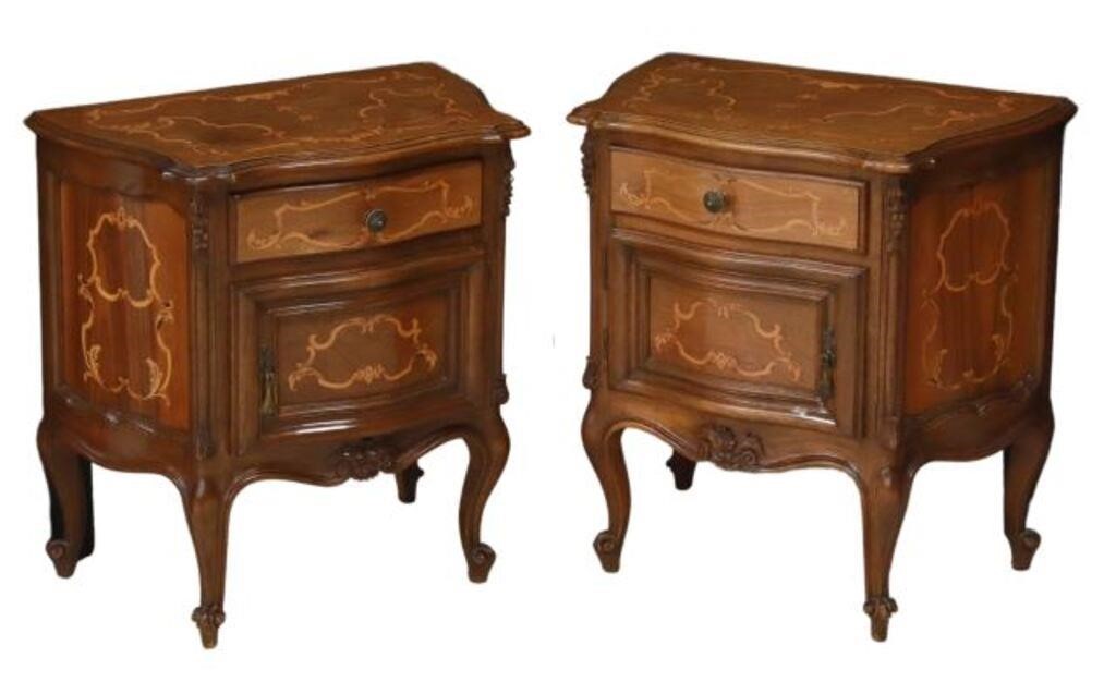 Appraisal: pair Italian bedside cabinets th c shaped tops with trailing