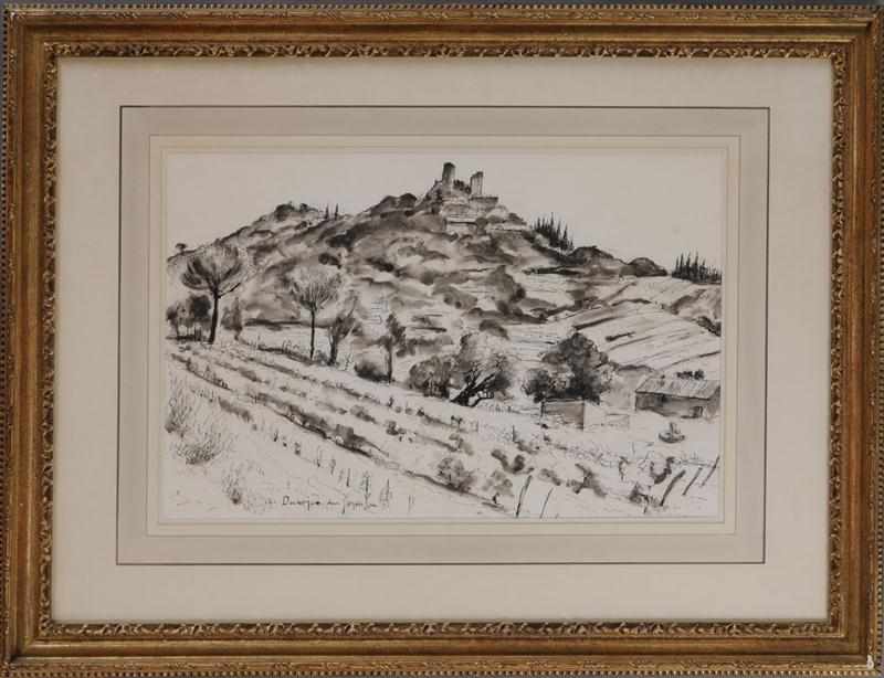 Appraisal: ANDR DUNOYER DU SEGONZAC - HILLSIDE AND BUILDINGS Ink and