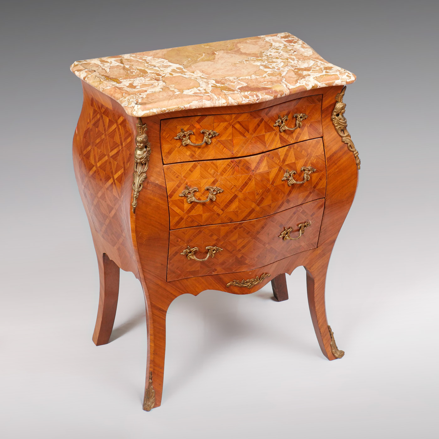 Appraisal: LOUIS XV STYLE MARBLE TOP MARQUETRY CHEST Marble top with