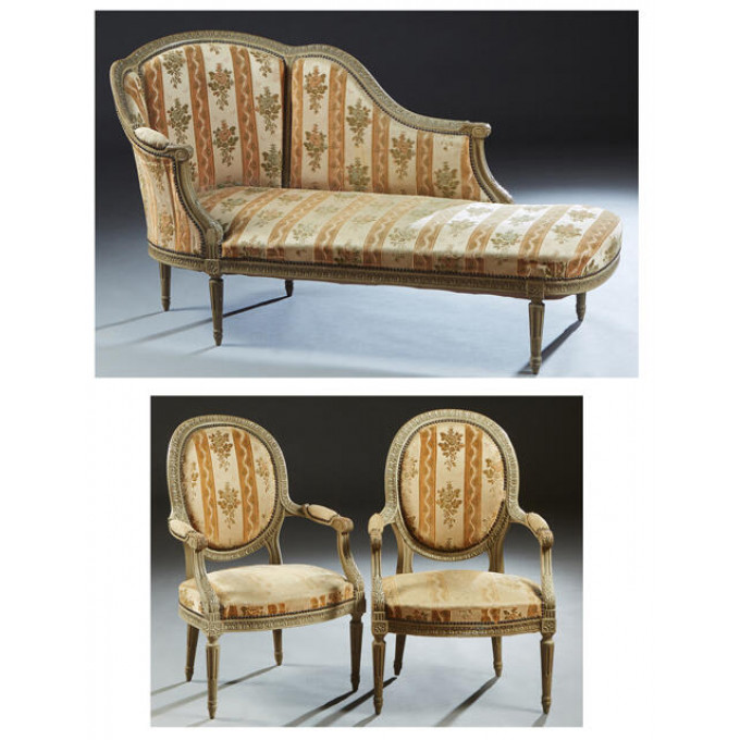 Appraisal: French Three Piece Louis XVI Style Polychromed Carved Beech Parlor