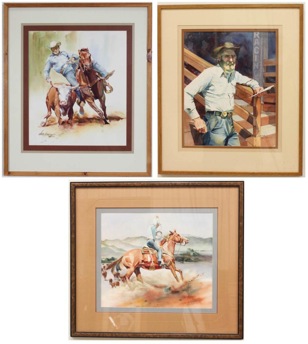 Appraisal: JAN KUNZ Oregon born three watercolors on paper cowboys The