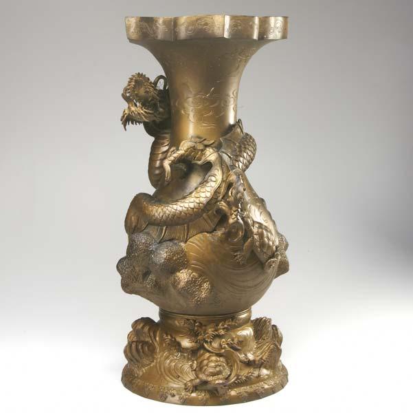 Appraisal: JAPANESE BRONZE VASE With dragon in high relief and turtles