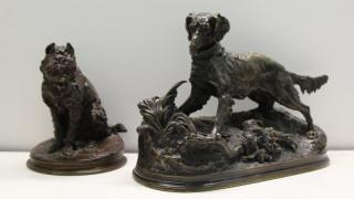 Appraisal: MENE P J Bronze Sculptures Terrier Pointer Bronzes with brown