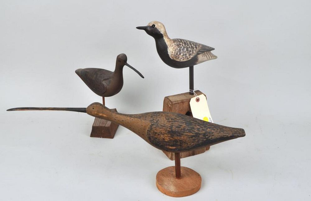 Appraisal: Group Three Signed Painted Wood Shorebird Decoys a long billed