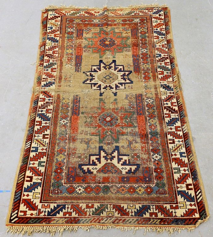 Appraisal: C Antique Caucasian Shirvan Carpet Rug Caucasus Circa Colorful geometric