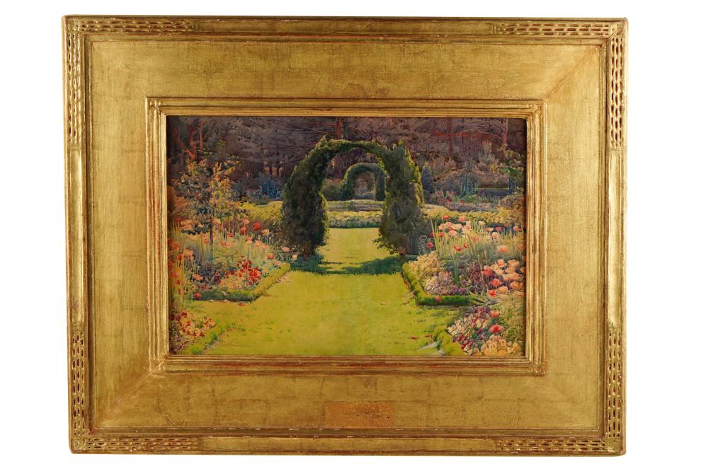 Appraisal: GEORGE W DAWSON - NEW ENGLAND GARDEN watercolor on paper