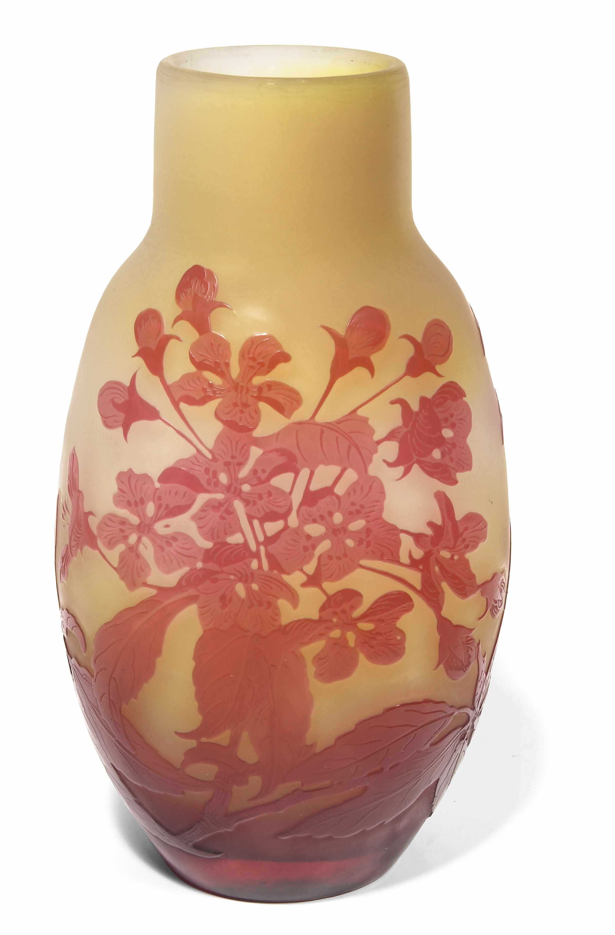 Appraisal: A Gall fire polished cameo glass vase circa signed Gall