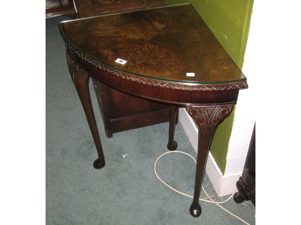 Appraisal: Mahogany demi-lune corner table