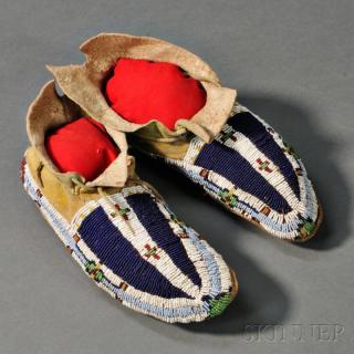 Appraisal: Cheyenne Beaded Hide Youth's Moccasins c last quarter th century