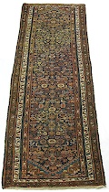 Appraisal: Semi-antique Hamadan Malayer Runner Wide central panel of navy blue