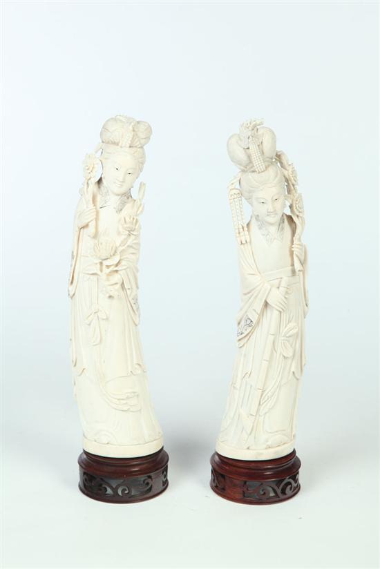 Appraisal: TWO CARVED IVORY WOMEN China early th century Both have