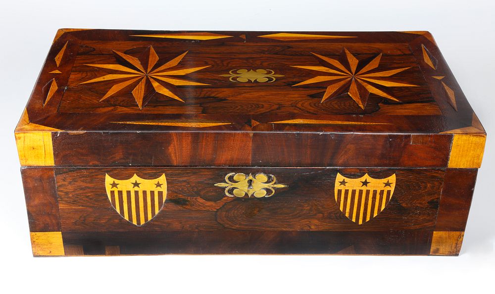 Appraisal: Federal Rosewood Inlaid Hinged Top Box circa Federal Rosewood Inlaid