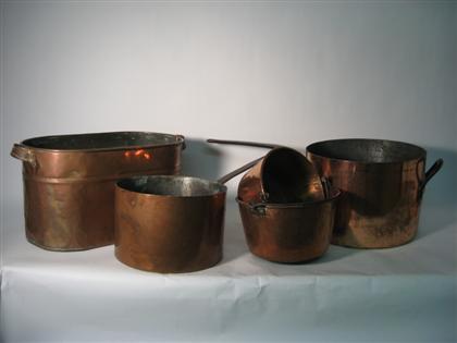 Appraisal: Large copper sauce pan th century Two iron handles with