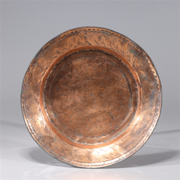 Appraisal: Antique Indian copper plate with incised designs th century or