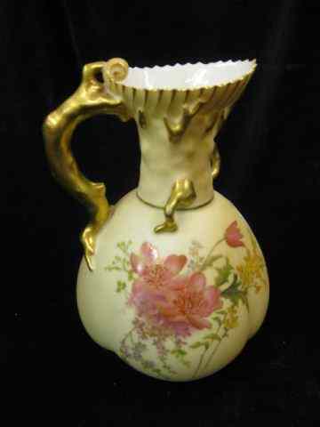 Appraisal: Royal Worcester Porcelain Pitcher handpainted floral twig handle '' excellent