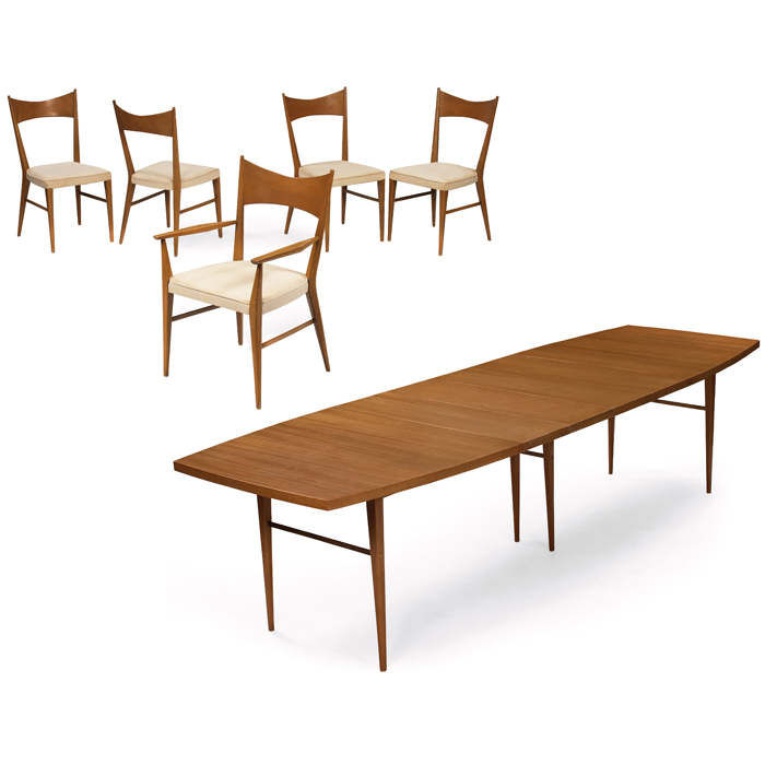 Appraisal: Paul McCobb dining table and chairs by Calvin mahogany custom-made