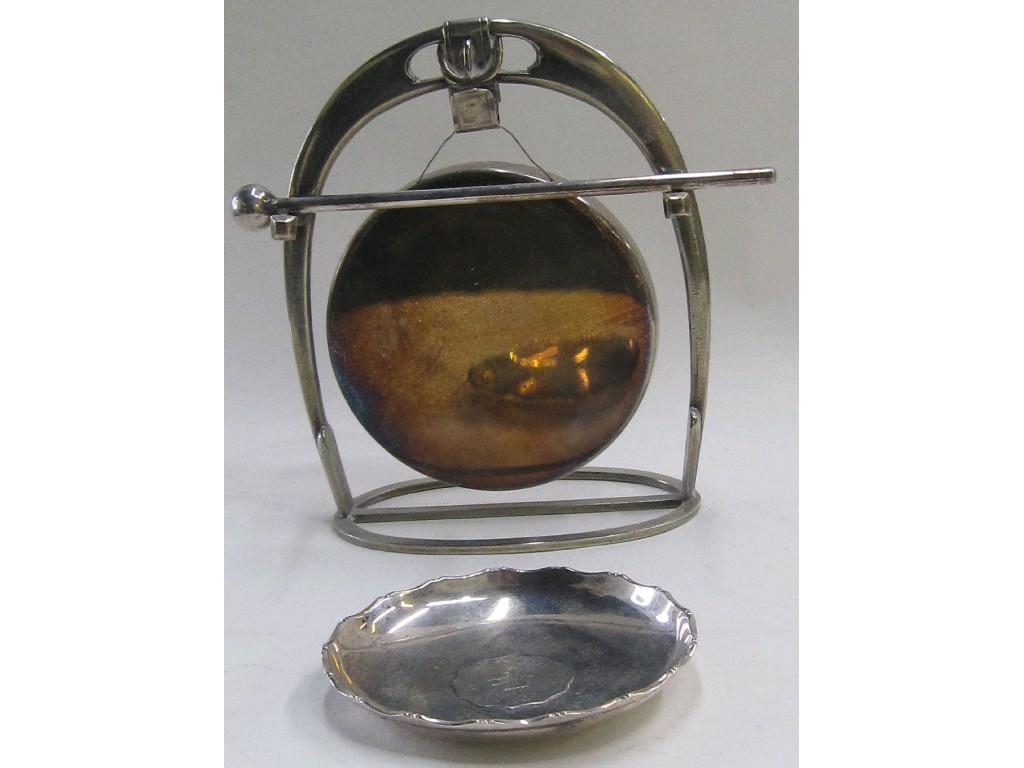 Appraisal: Lot comprising EP gong and a silver coin set dish