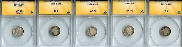 Appraisal: Barber Dimes -O C G ANACS -S C XF ANACS