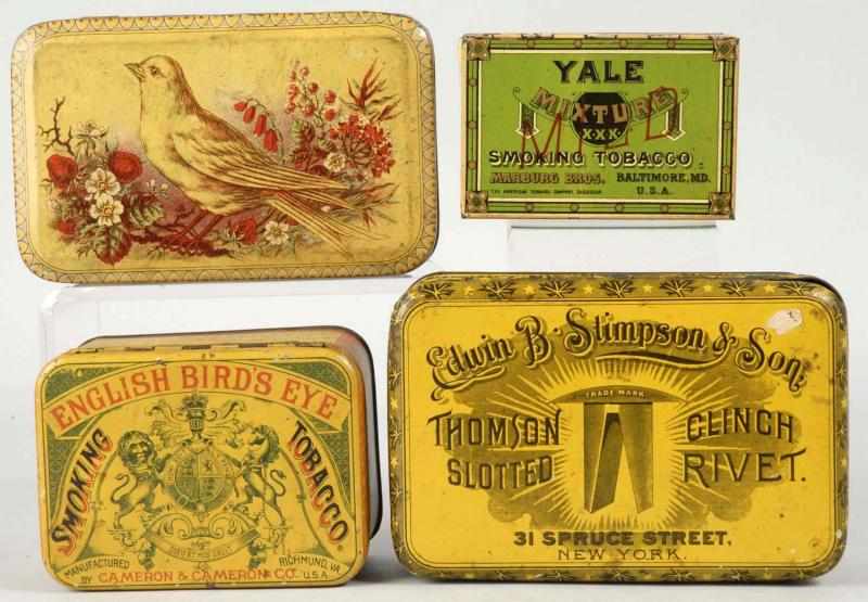 Appraisal: Lot of Early Tobacco Tins Condition Excellent Plus Size Largest